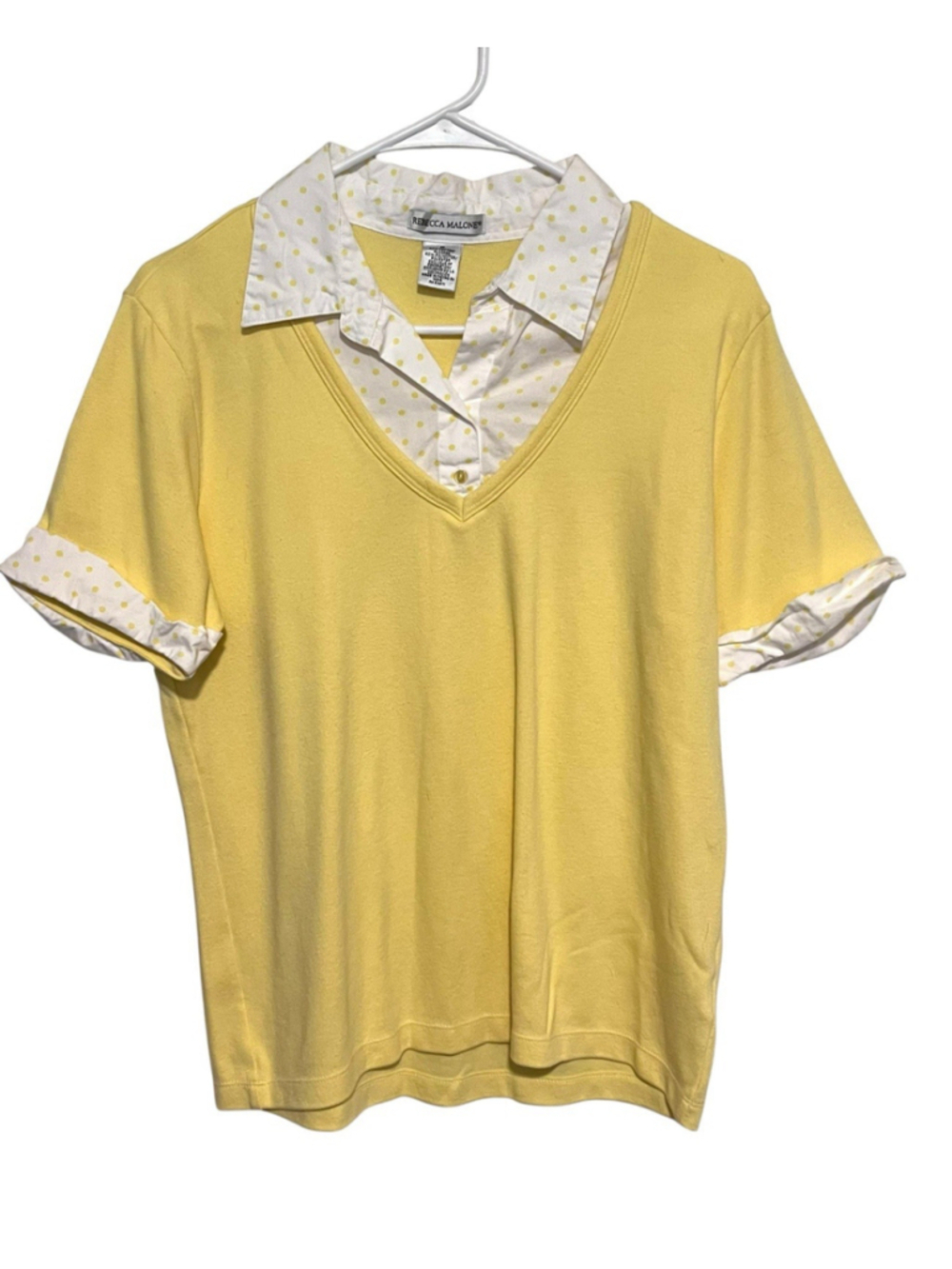 Rebecca Malone Twofer Collared Top Women’s Medium Yellow Polka Dot Shirt